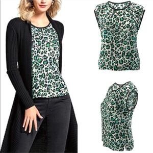 Cabi Green Black Cheetah Print Jungle Top Blouse Style 3260 M